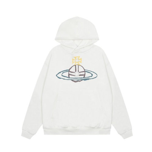 Vivienne Westwood White Hoodie, Graffiti Orb Logo, Oversized Fit - Unisex