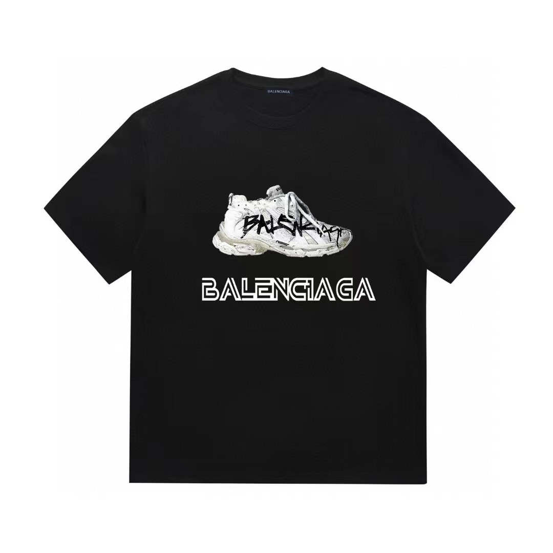 Balenciaga Men's and Women's Black T-Shirt with Shoe Print - XS to L