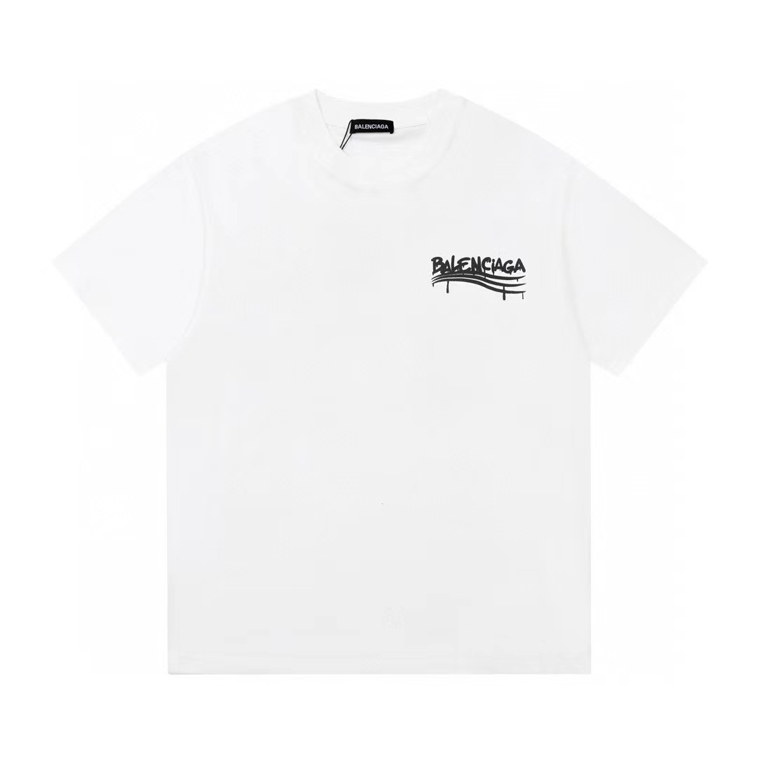 Balenciaga Clothing T-Shirt Buy High-Quality Fake
 Black White Printing Unisex Cotton Spring/Summer Collection Fashion Short Sleeve