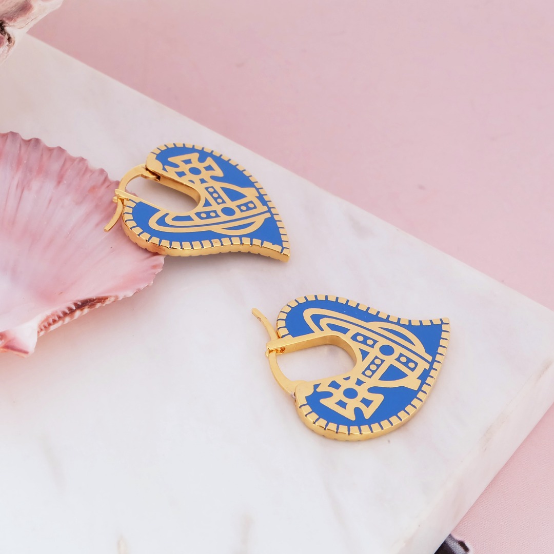 Vivienne Westwood 西太后爱心齿轮烤漆耳环兰色