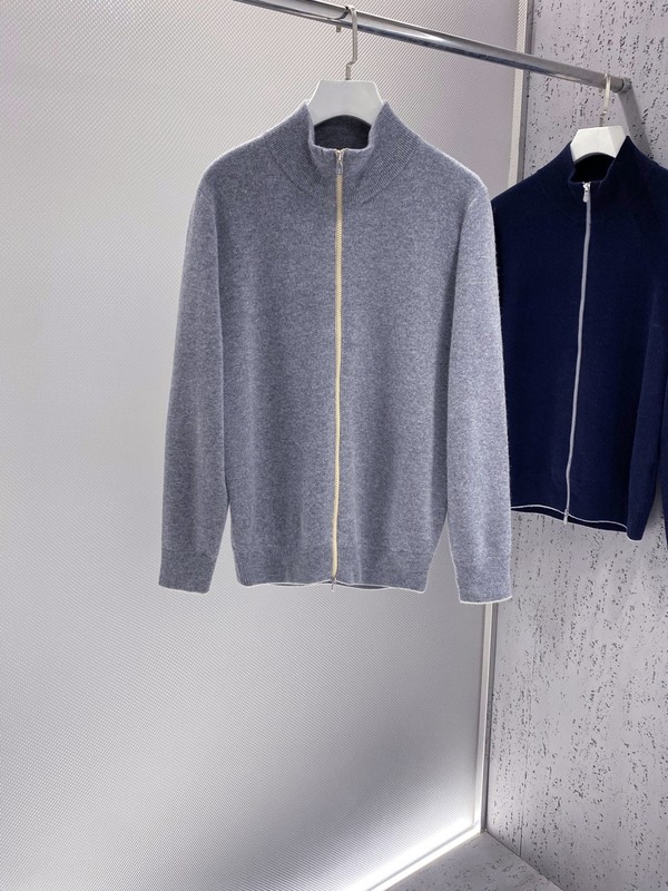 Brunello Cucinelli Store Clothing Cardigans Top Designer replica Blue Dark Grey Weave Cashmere Cotton