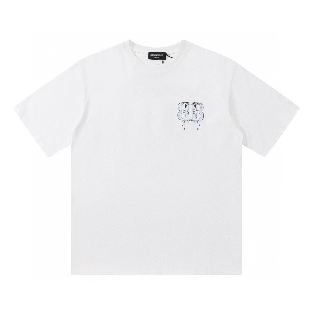 Balenciaga Clothing T-Shirt Black Doodle White Printing Combed Cotton Short Sleeve