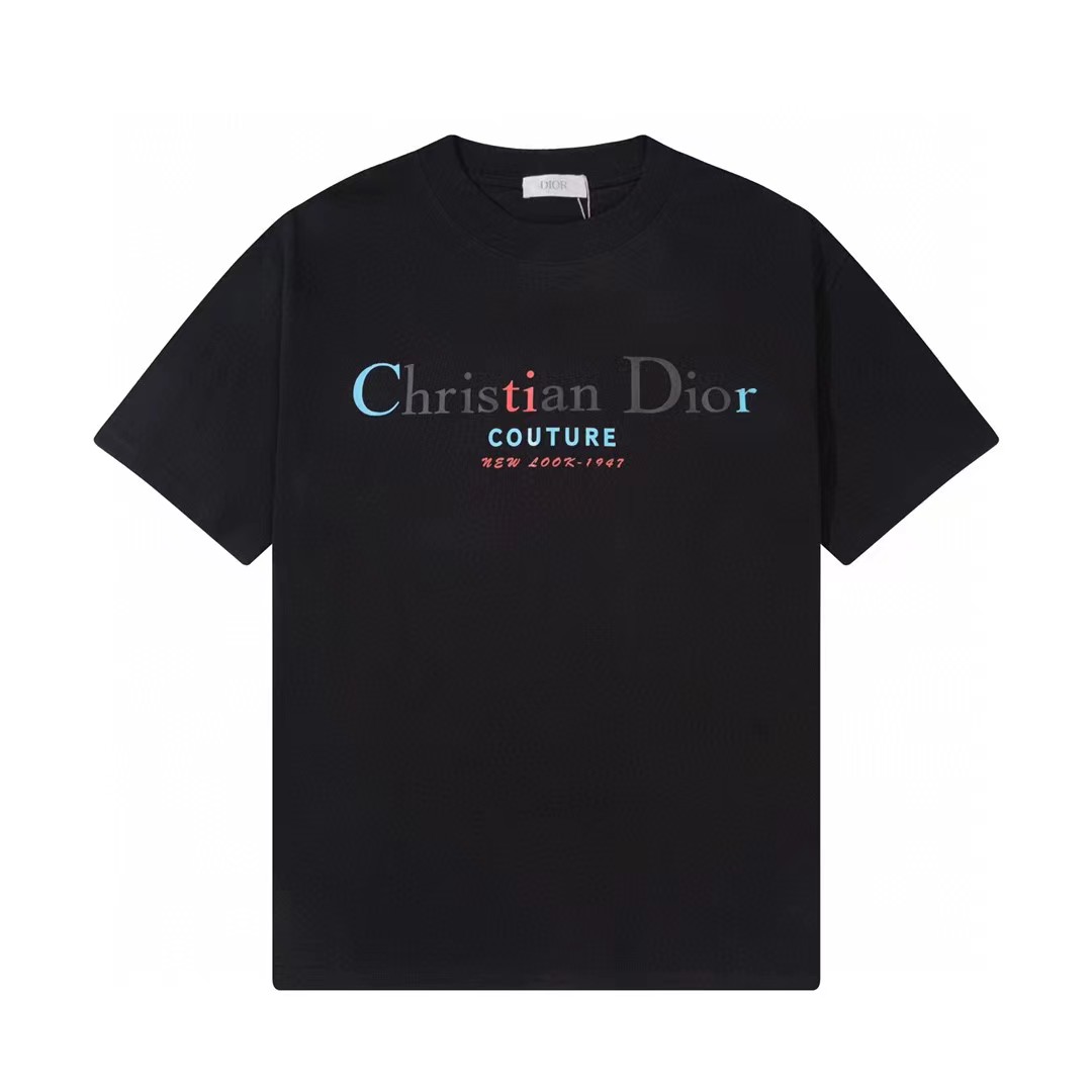 Dior Clothing T-Shirt Black White Unisex Spring/Summer Collection Fashion Short Sleeve