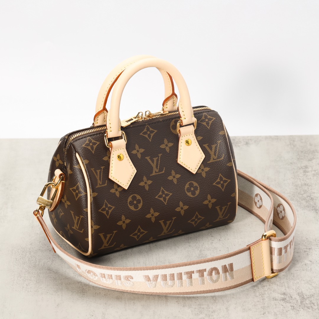 UK Sale
 Louis Vuitton LV Speedy Handbags Travel Bags Milk Tea Color Canvas Cowhide Fabric Fashion