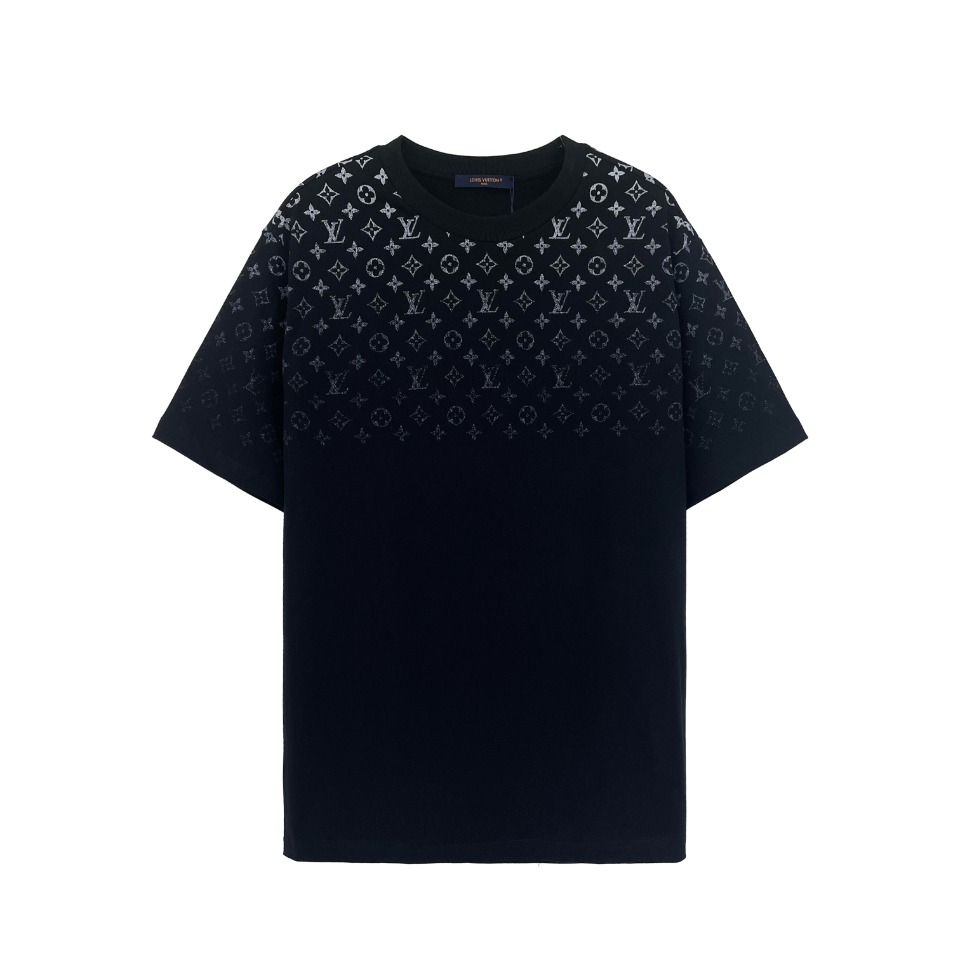 Louis Vuitton Clothing T-Shirt Black Green Grey White Printing Combed Cotton