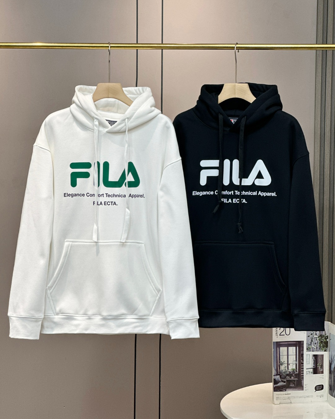 Fila Clothing Hoodies Black White Printing Unisex Hooded Top