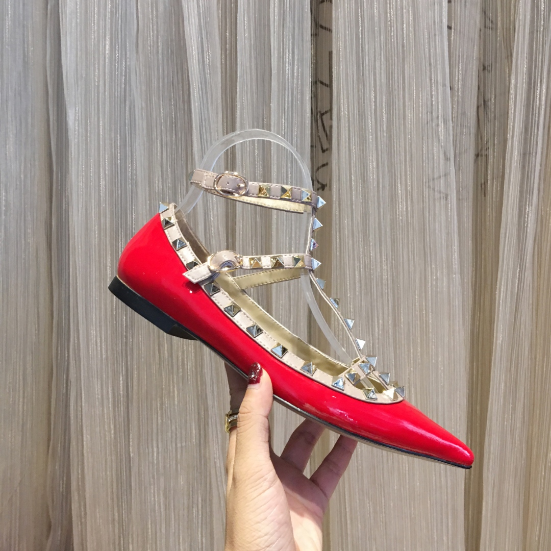Valentino Red Patent Leather Rockstud Ballerina Flats, Sizes 34-42