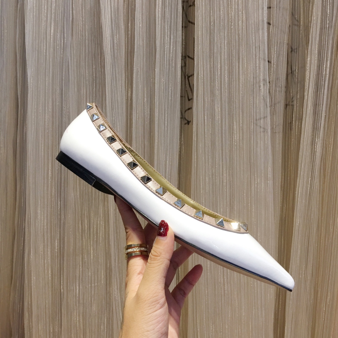Valentino Garavani White Leather Rockstud Ballerina Flats, Sizes 34-42