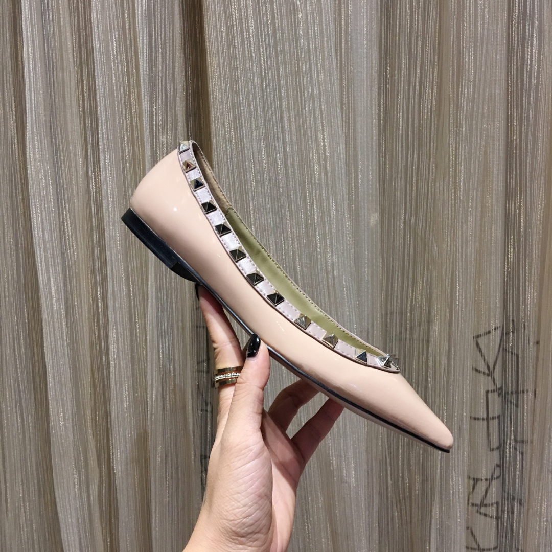 Valentino Garavani Women's Nude Patent Leather Roman Stud Ballerina Flats