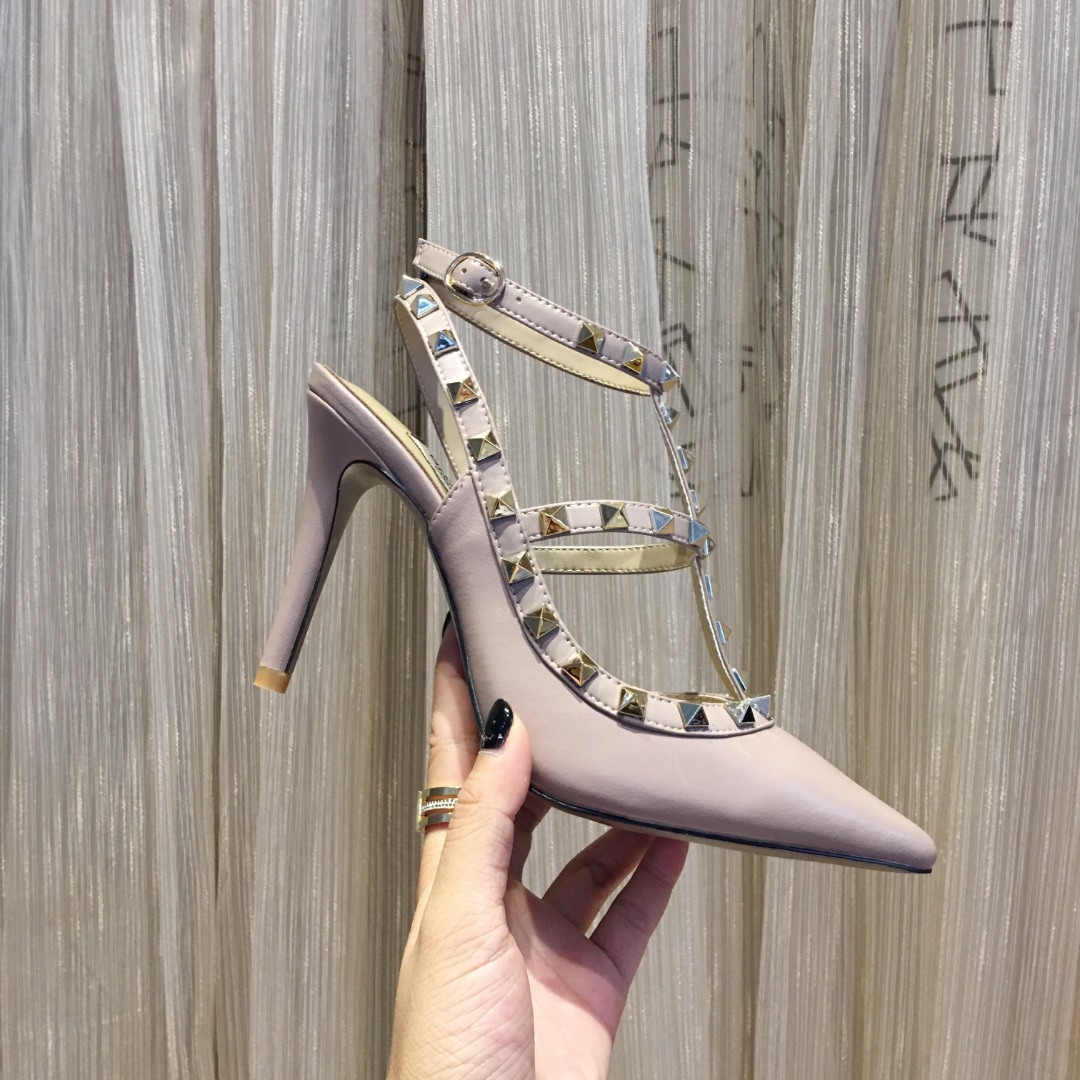 Valentino Garavani Nude Pink Leather Rockstud Slingback Heels, Sizes 34-42