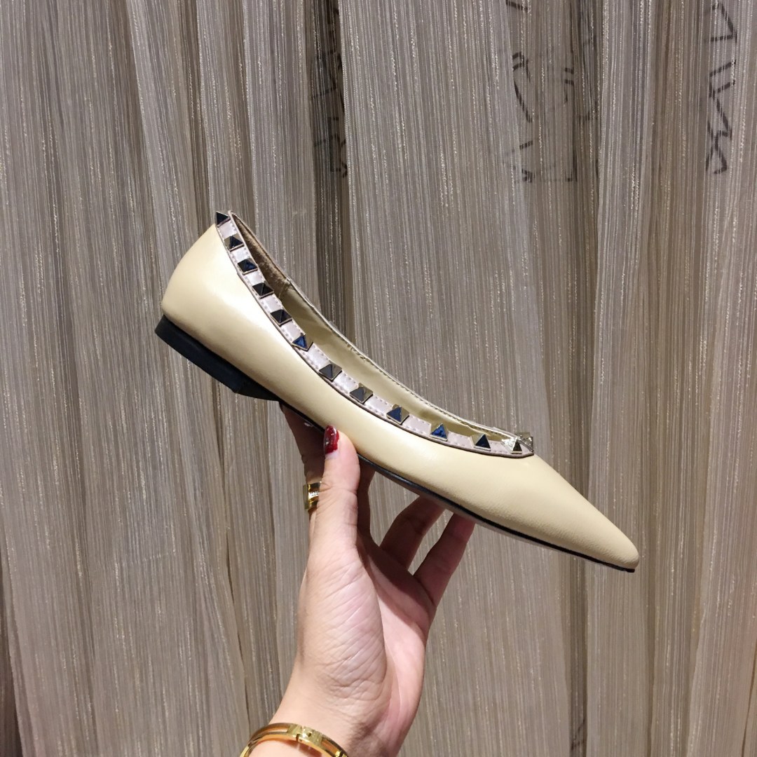 Valentino Garavani Women's Rockstud Leather Pointed Toe Ballerina Flats