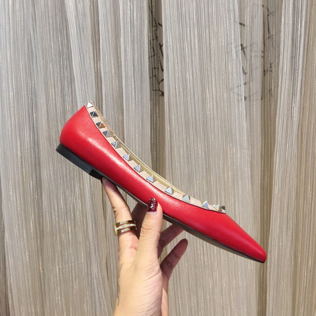 Valentino Rockstud Ballerina Flats - Matte Red Lambskin Leather, Size 34-42