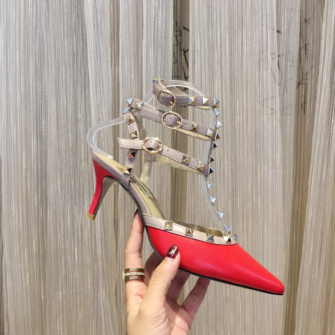 Valentino Garavani Red Lambskin Studded Slingback Heels Size 34-42