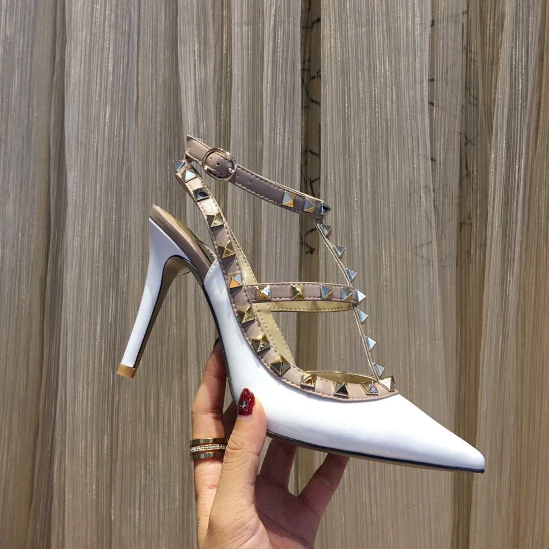 Valentino Matte White Lambskin Rockstud Slingback Pumps