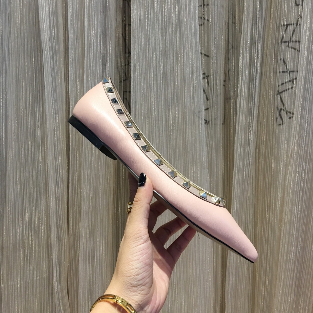 Valentino Matte Pink Lambskin Rockstud Ballerinas, Sizes 34-42