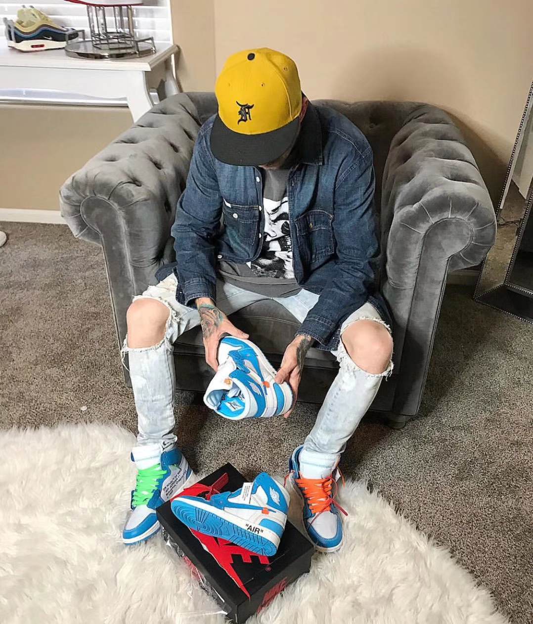 Air Jordan 1 x OFF-WHITE "UNC" azul Carolina del Norte, selección de materiales compartidos