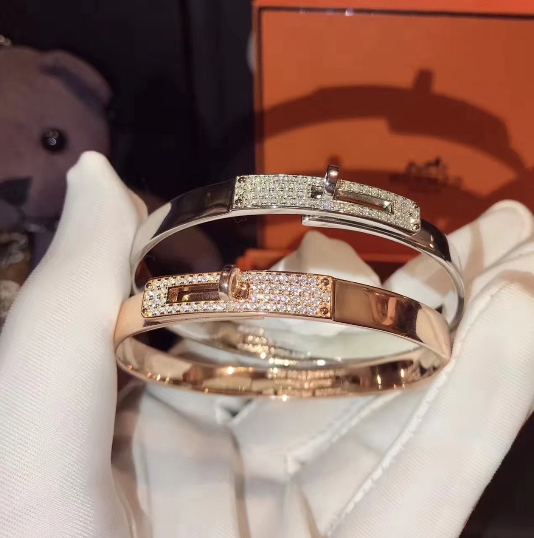 Hermes Best
 Jewelry Bracelet Platinum Rose Gold Set With Diamonds 925 Silver