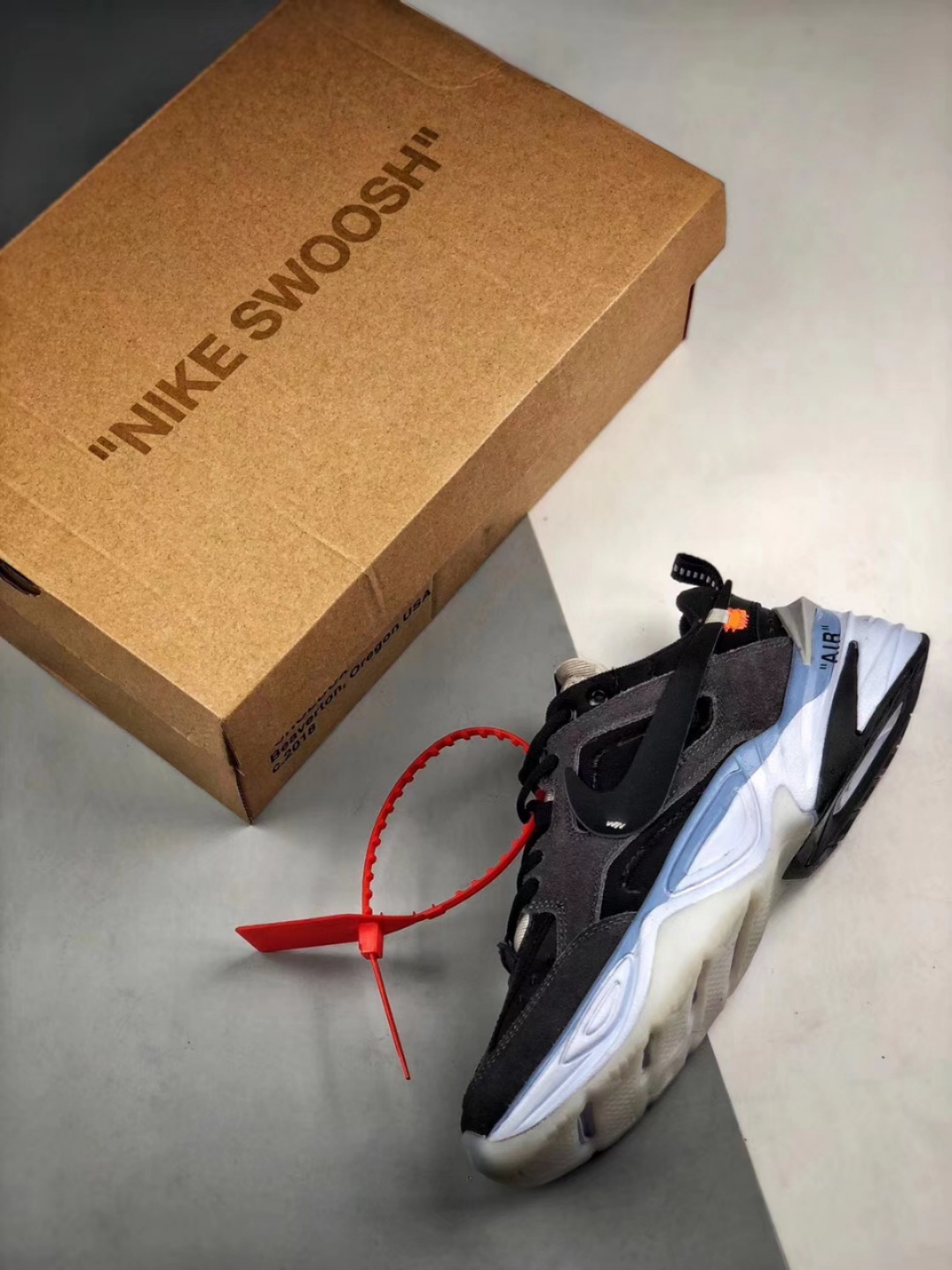 120  NIKE M2K Tekno x Off White 黑蓝 定制联名今年 OFF-WHITE x Nike 的联名 货号：AO3308 100 SIZE:36 36.5 37.5 38 38.5 39 40 40.5 41 42 42.5 43 44 44.5 45