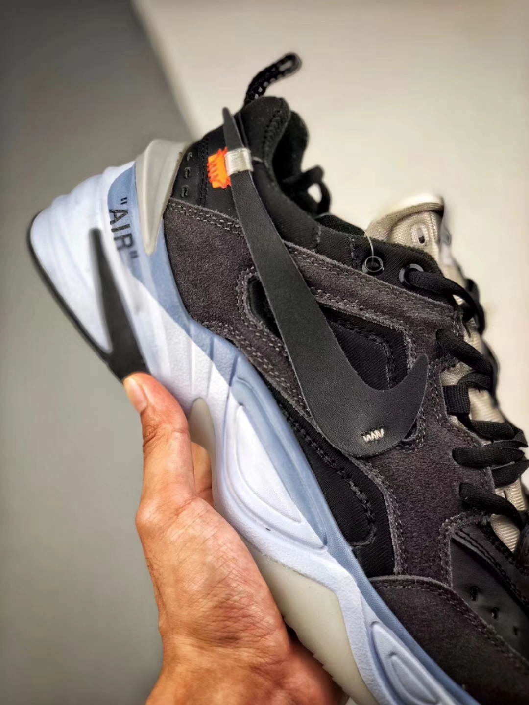 120  NIKE M2K Tekno x Off White 黑蓝 定制联名今年 OFF-WHITE x Nike 的联名 货号：AO3308 100 SIZE:36 36.5 37.5 38 38.5 39 40 40.5 41 42 42.5 43 44 44.5 45