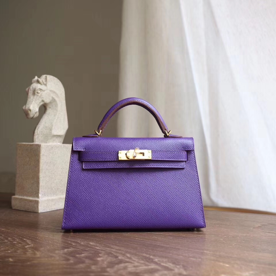 Hermes Kelly Handbags Crossbody & Shoulder Bags Purple Gold Hardware Epsom Mini