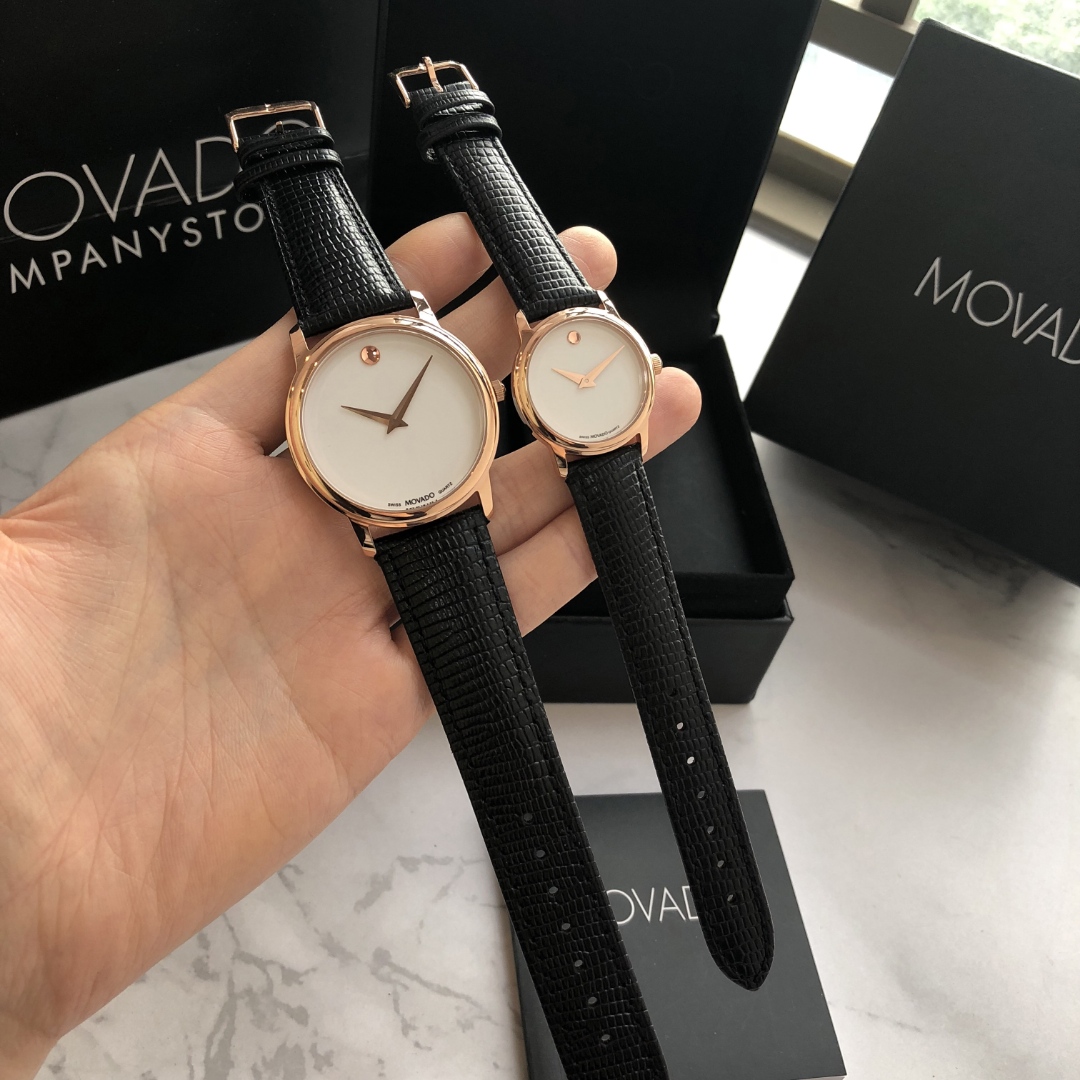 Movado Stone Couples Series: Male 39mm, Female 28mm, Waterproof Stone Core, Gold Logo