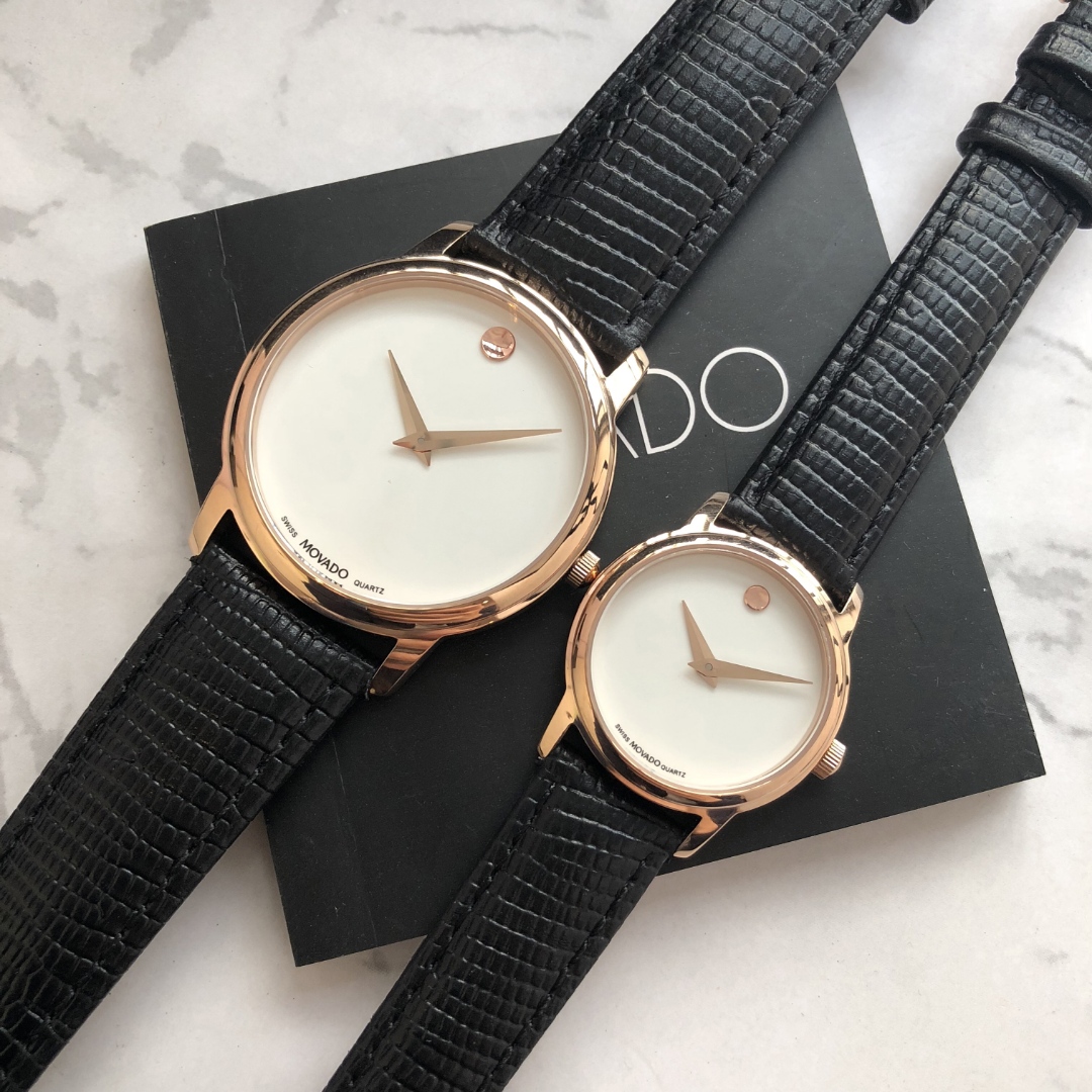 Movado Stone Couples Series: Male 39mm, Female 28mm, Waterproof Stone Core, Gold Logo - 图片 2