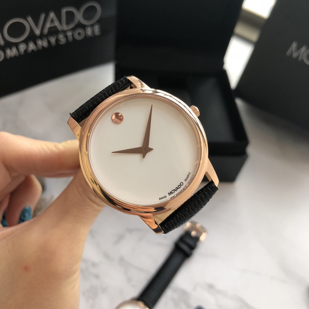 Movado Stone Couples Series: Male 39mm, Female 28mm, Waterproof Stone Core, Gold Logo - 图片 3