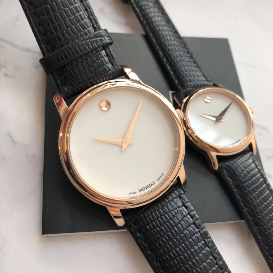 Movado Stone Couples Series: Male 39mm, Female 28mm, Waterproof Stone Core, Gold Logo - 图片 4