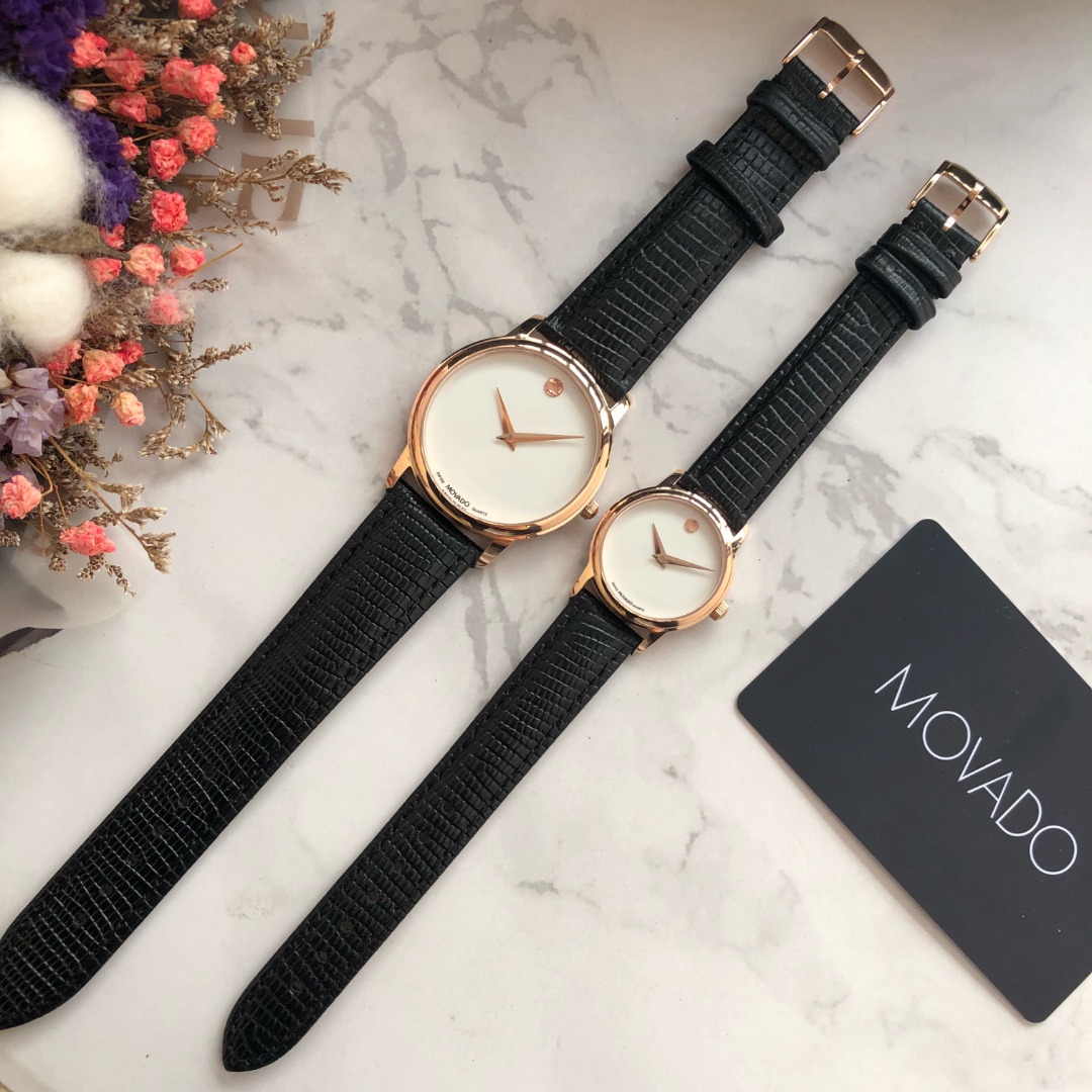 Movado Stone Couples Series: Male 39mm, Female 28mm, Waterproof Stone Core, Gold Logo - 图片 5