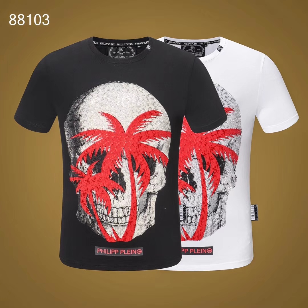 Philipp Plein Store
 Clothing T-Shirt Best Replica New Style
 Black White Men Spring/Summer Collection Short Sleeve