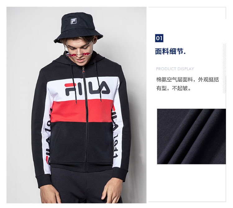 180FILA.斐乐海外版拼色连帽开衫套装 男女情侣款