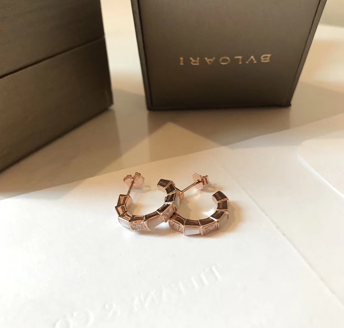 Bvlgari Earrings Serpenti White Mother of Pearl Rose Gold