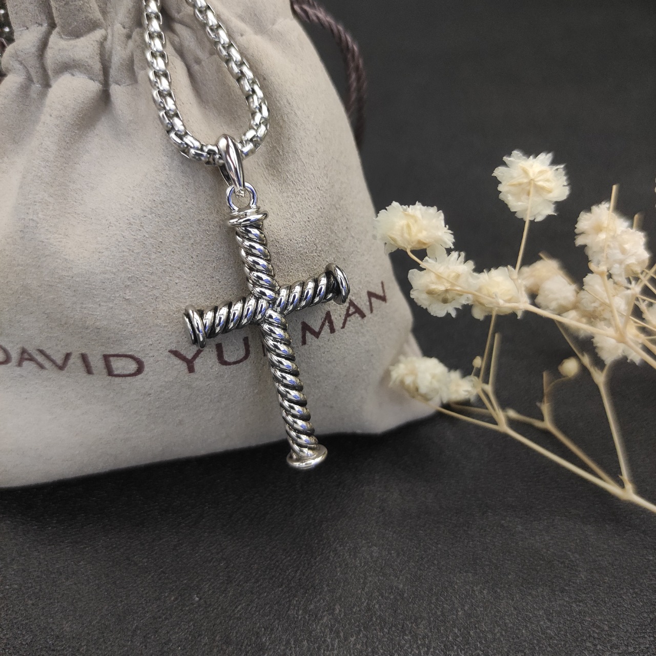 David Yurman Silver Cross Necklace with Adjustable Chain Lengths: DYXL-002 - 图片 8