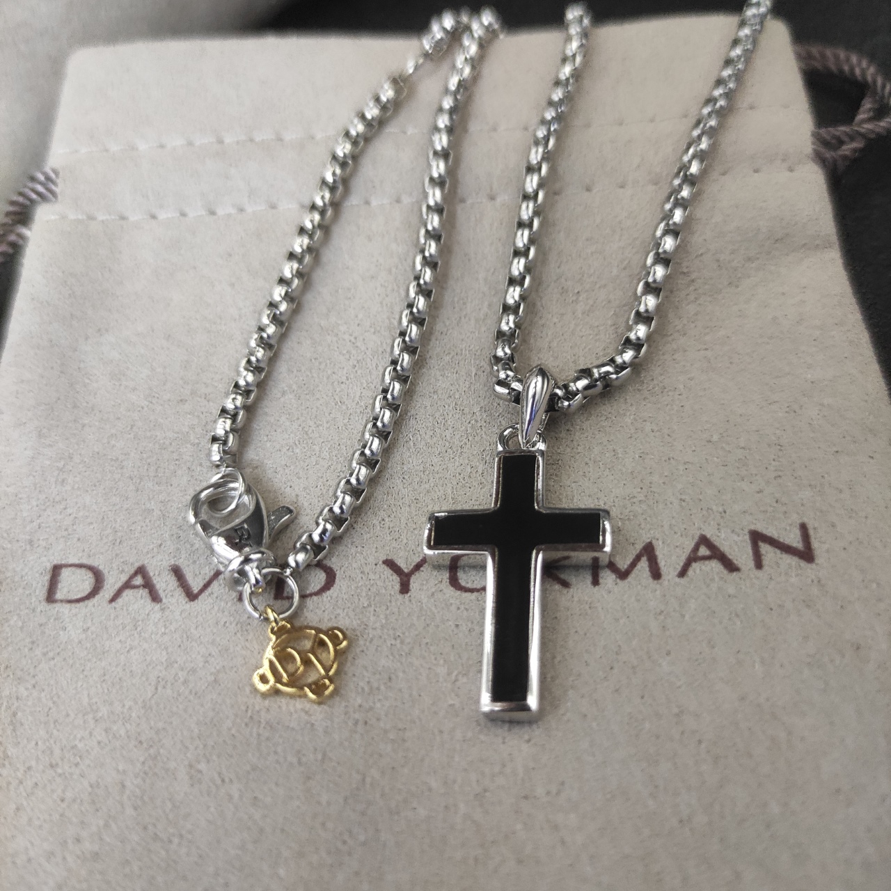 David Yurman Black Cross Necklace with 3mm Chain, 50/60cm Length – DYXL-004 - 图片 2