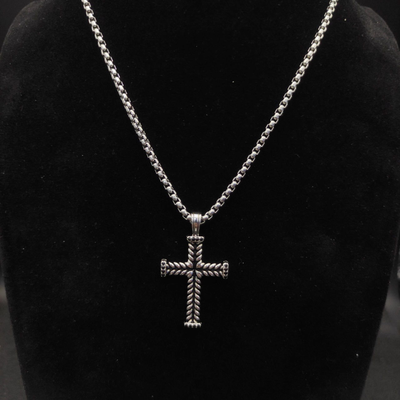 David Yurman Black Drill Cross Necklace with 3mm Chain Length Options: 50+5cm or 60+5cm - 图片 6
