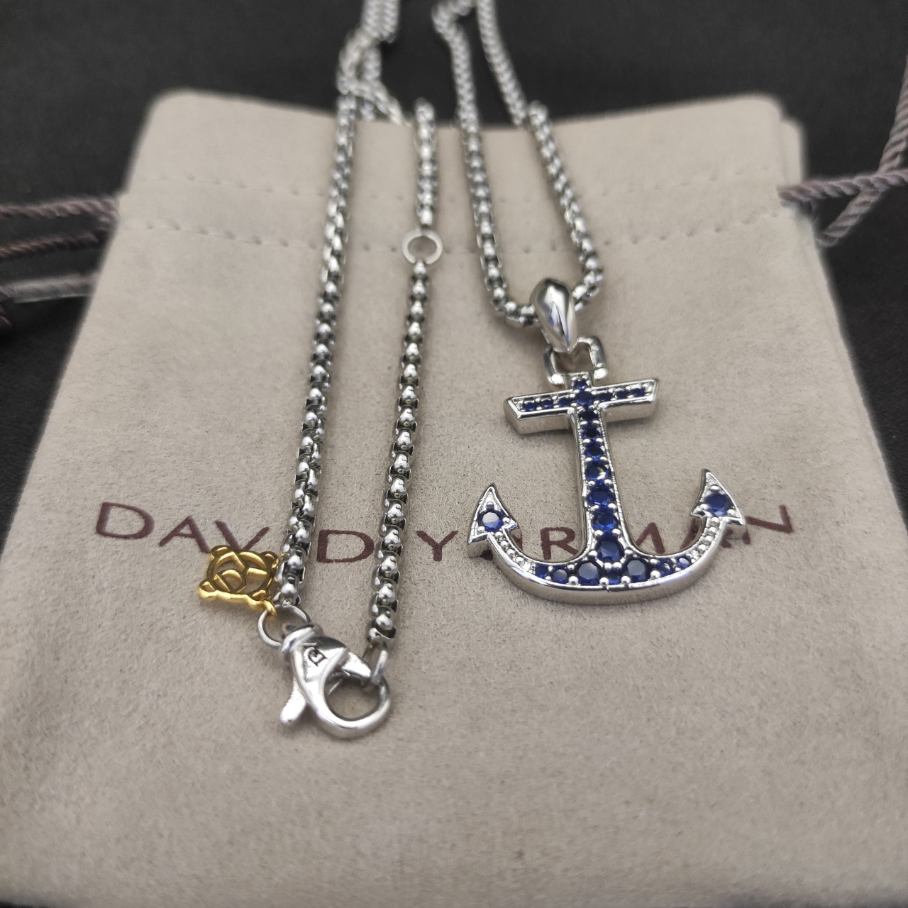 David Yurman Sea Anchor Blue Diamond Necklace with Adjustable Chain Lengths. - 图片 5