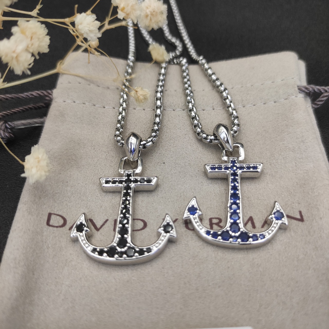 David Yurman Sea Anchor Blue Diamond Necklace with Adjustable Chain Lengths. - 图片 6