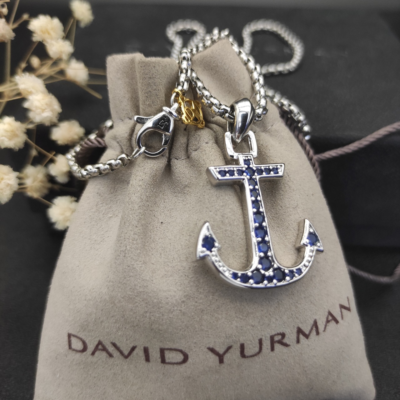 David Yurman Sea Anchor Blue Diamond Necklace with Adjustable Chain Lengths. - 图片 8