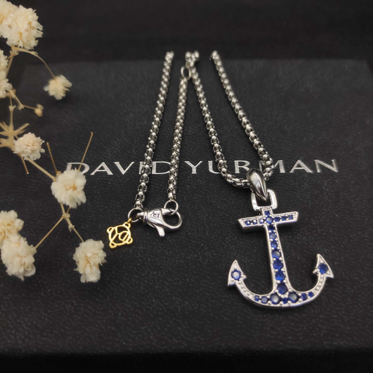 David Yurman Sea Anchor Blue Diamond Necklace with Adjustable Chain Lengths. - 图片 9