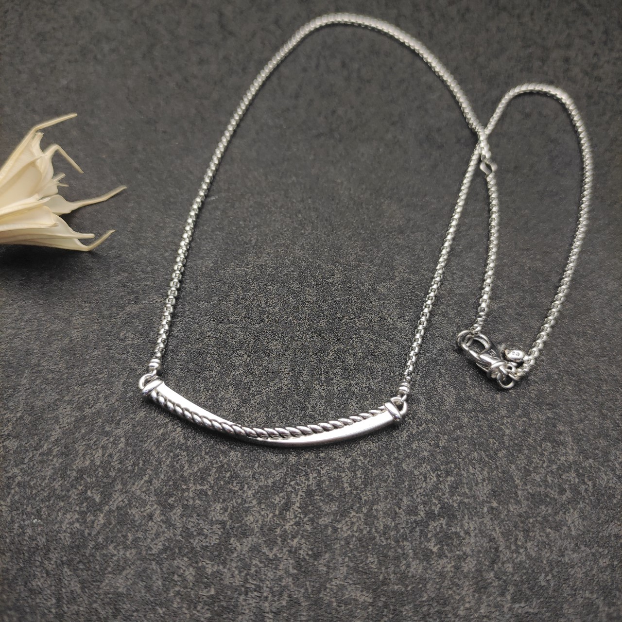 460 💰 new David Yuurman silver smile with a drill necklace. Two millimeters long, 45 plus five. DYXL-076 - 图片 3