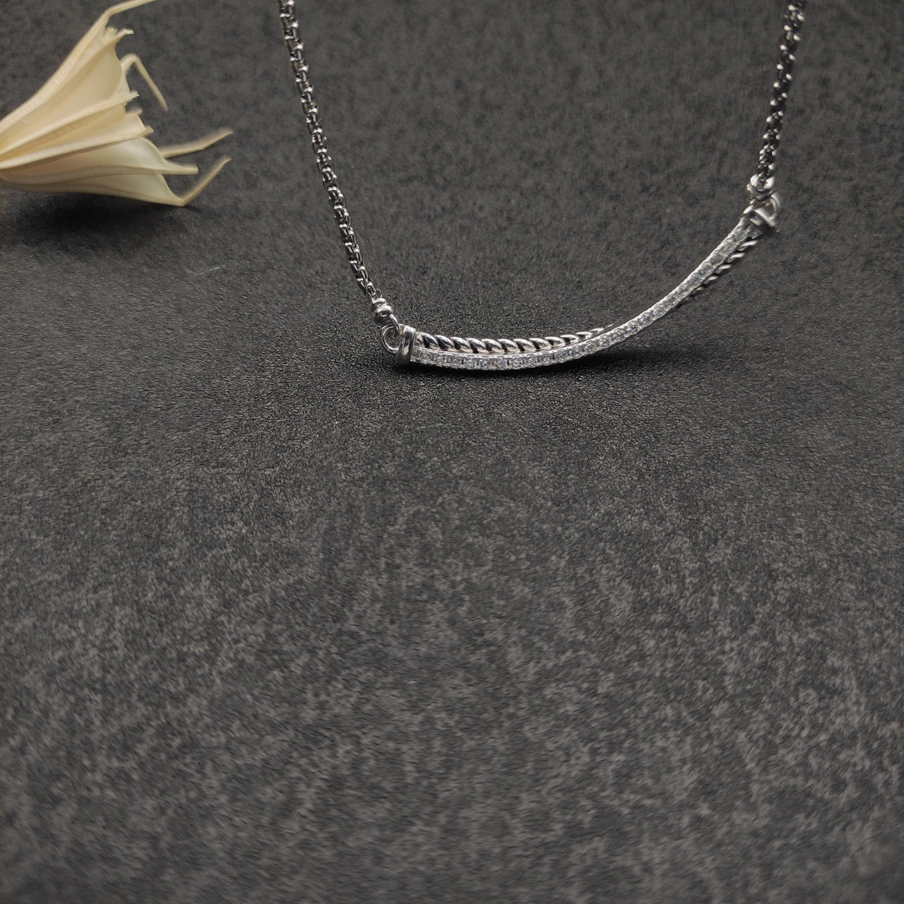 460 💰 new David Yuurman silver smile with a drill necklace. Two millimeters long, 45 plus five. DYXL-076 - 图片 4