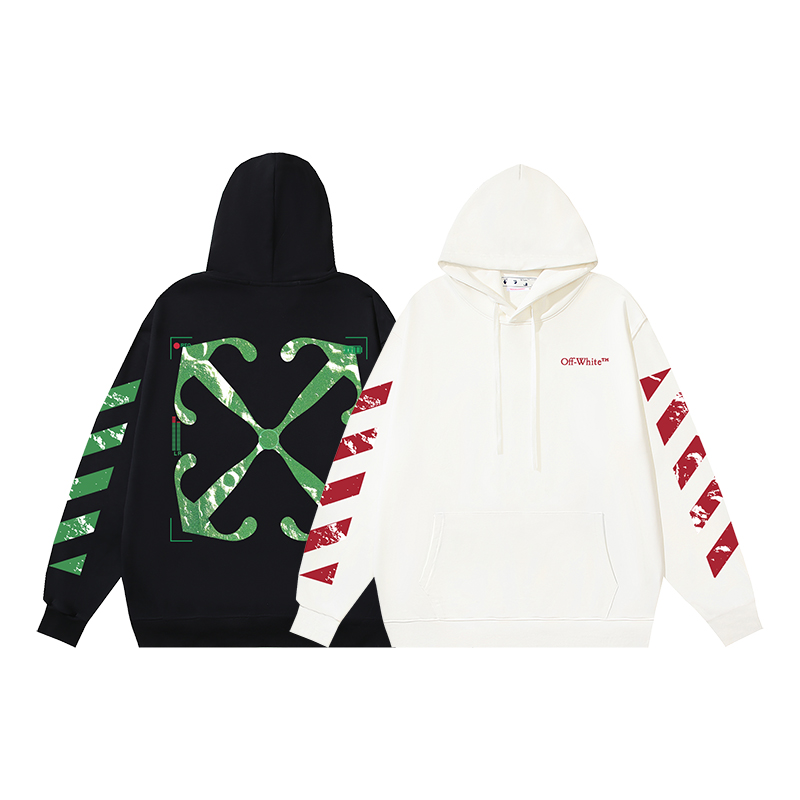 Off-White Clothing Hoodies Black White Cotton Hooded Top