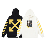 Buy 1:1
 Off-White Clothing Hoodies Black White Printing Cotton Hooded Top