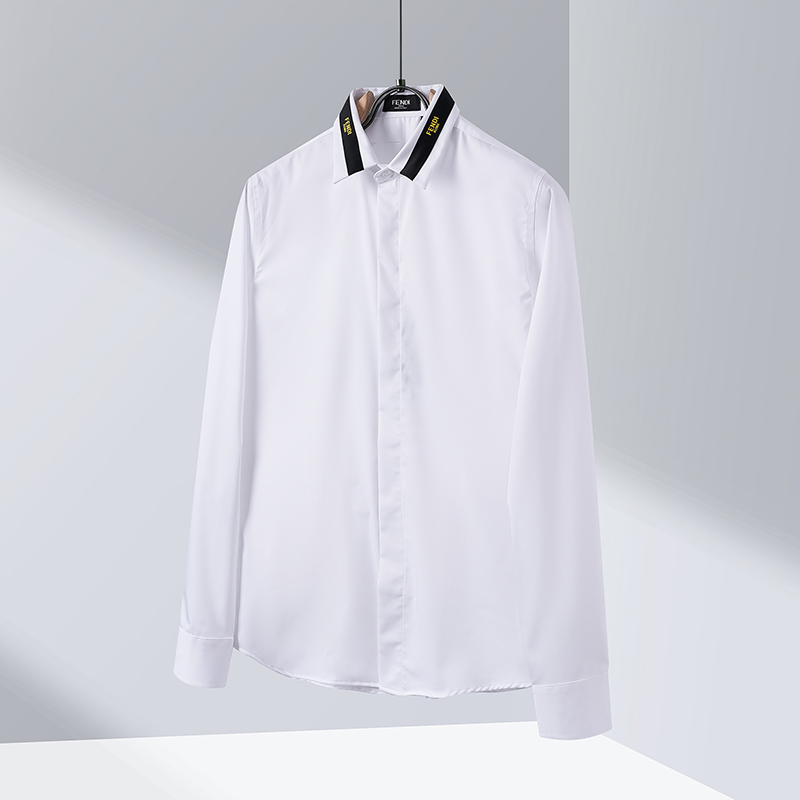 Camisa FEND*/Fendi con cuello clásico y cinta FD. Tallas: M-3XL. Colores: negro, blanco
