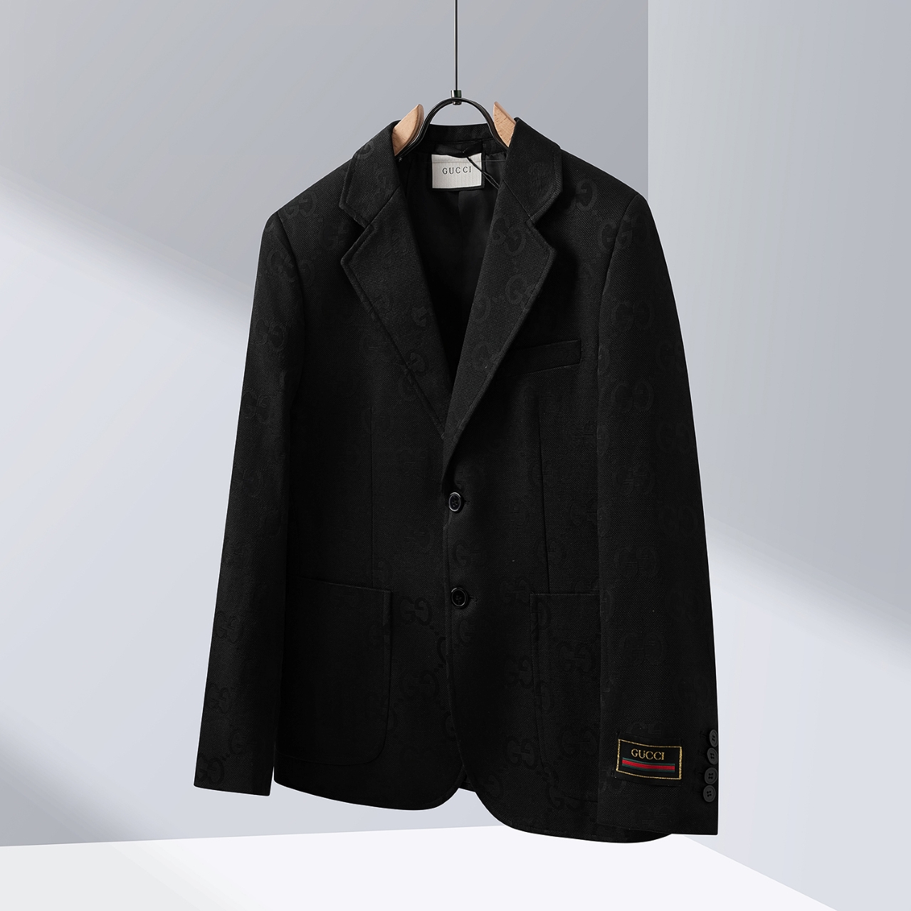 GUCC*/Gucci traje de sarga de algodón con jacquard de patrón súper doble G. Tallas: 48.50.52.54.56.58. Color: negro
