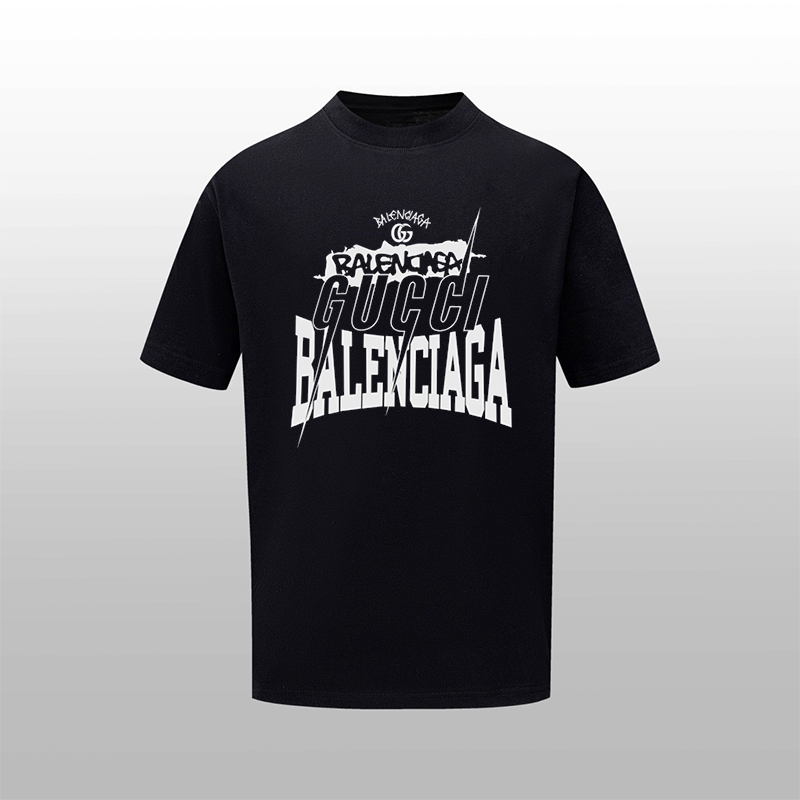 Balenciaga AAAAA+
 Clothing T-Shirt Apricot Color Black Printing Unisex Cotton Spring/Summer Collection Short Sleeve