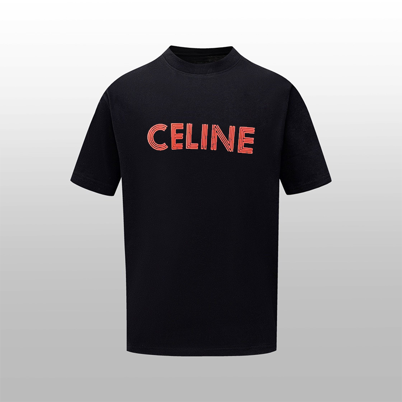 Camiseta de manga corta con cuello redondo y estampado clásico de CELINE 2024 primavera/verano, confeccionada en algodó…