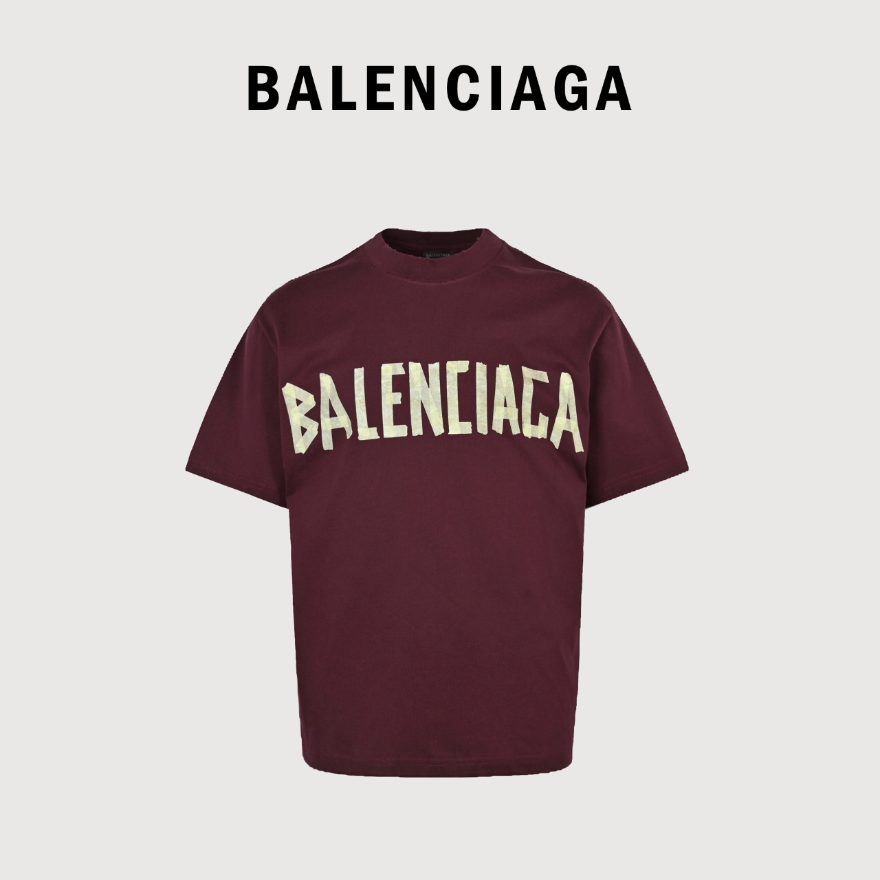 Balenciaga巴黎世家BLCG 24ss 枣红色胶带字母短袖T恤