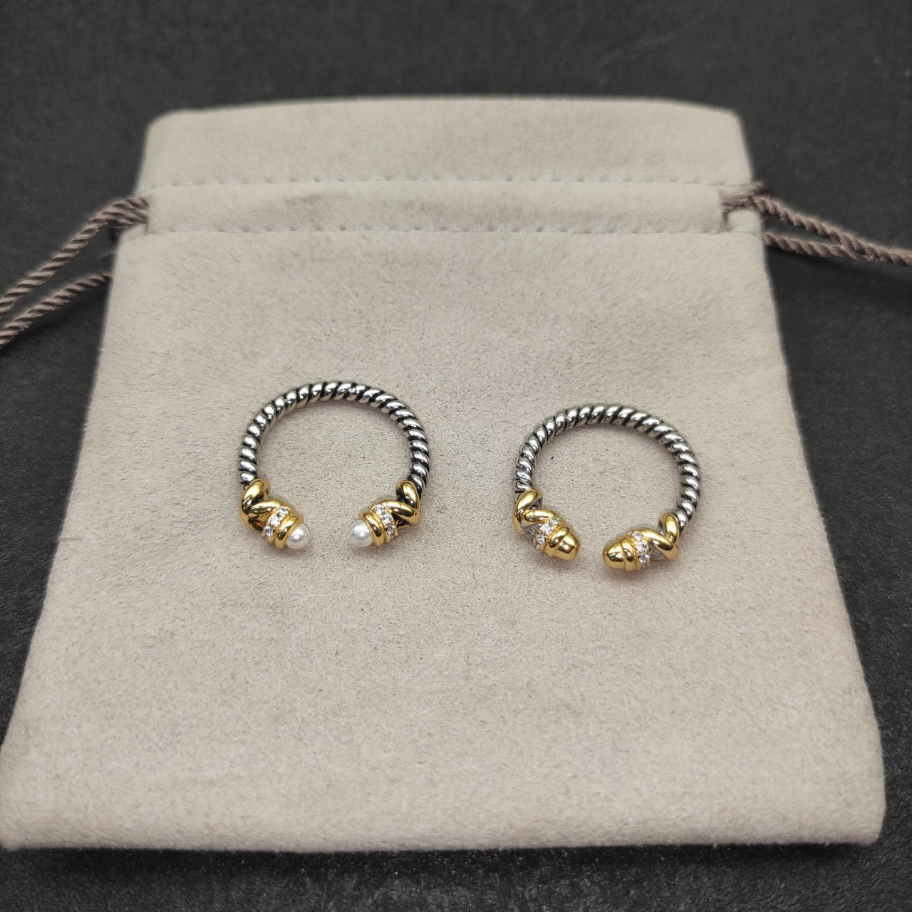 David Yurman Pearl Circle Ring in Wire Entangled Style, Sizes 6-9, Dimensions: 4 Beauties - 图片 5