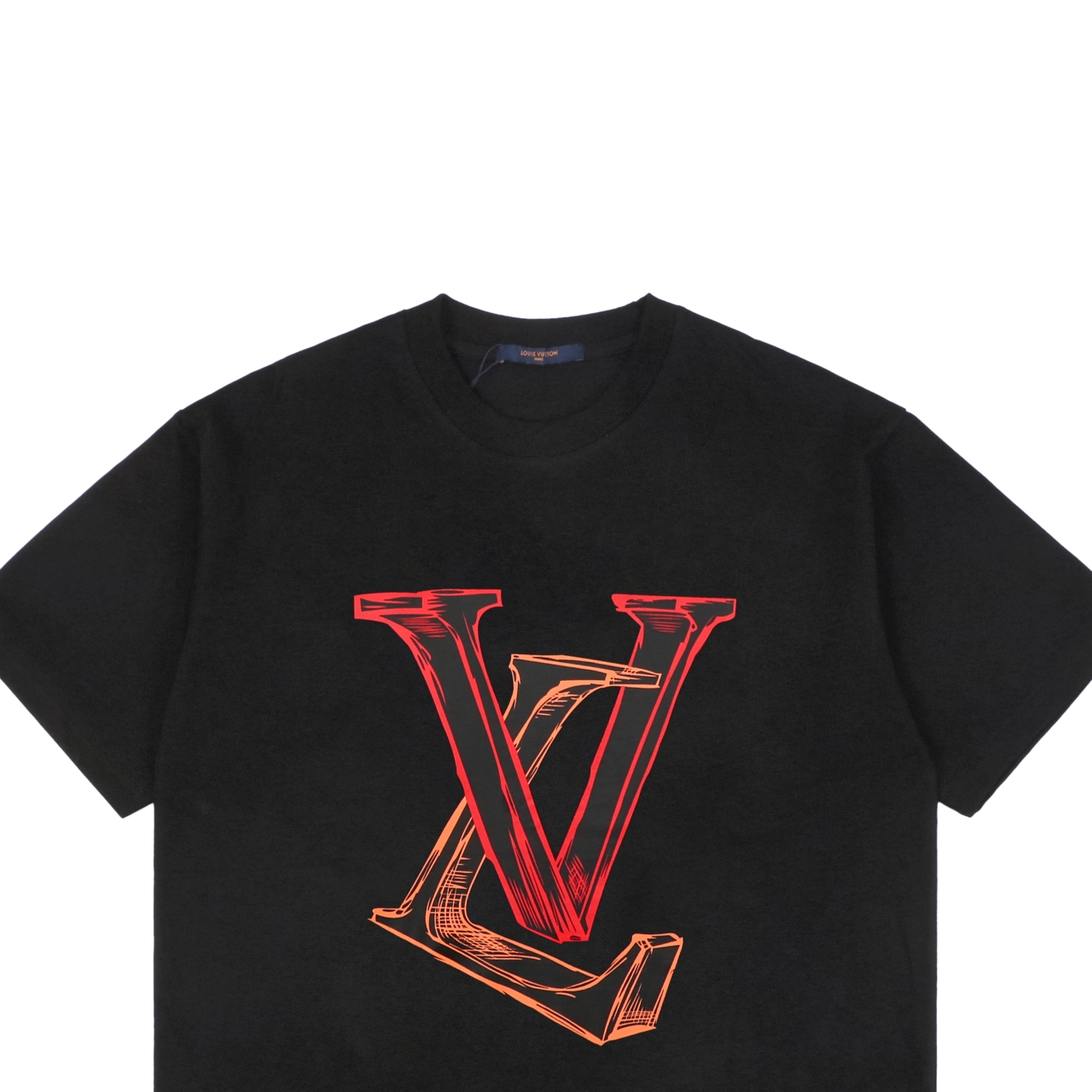 1v 24ss立体橙红老花字母印花短袖